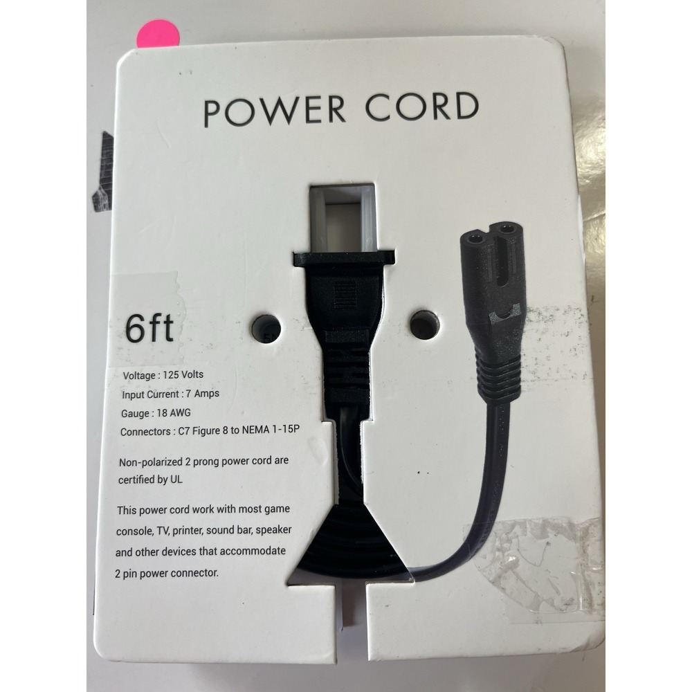 6ft 2-Prong AC Figure-8 Replacement‎ cord Cable